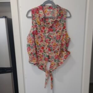 NATURAL LIFE Colorful Floral Tie-Front Blouse